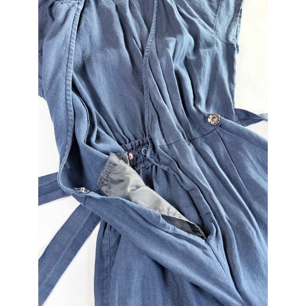 Whistles Etta Jumpsuit Women US 0 Blue Linen Wrap Tie Waist Wide Leg Cap Sleeve - Picture 16 of 16